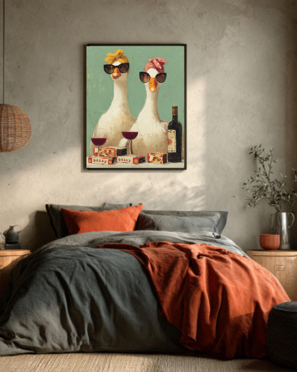 Funny Geese Art Print, Retro Kitchen Decor, Rustic Farmhouse Canvas