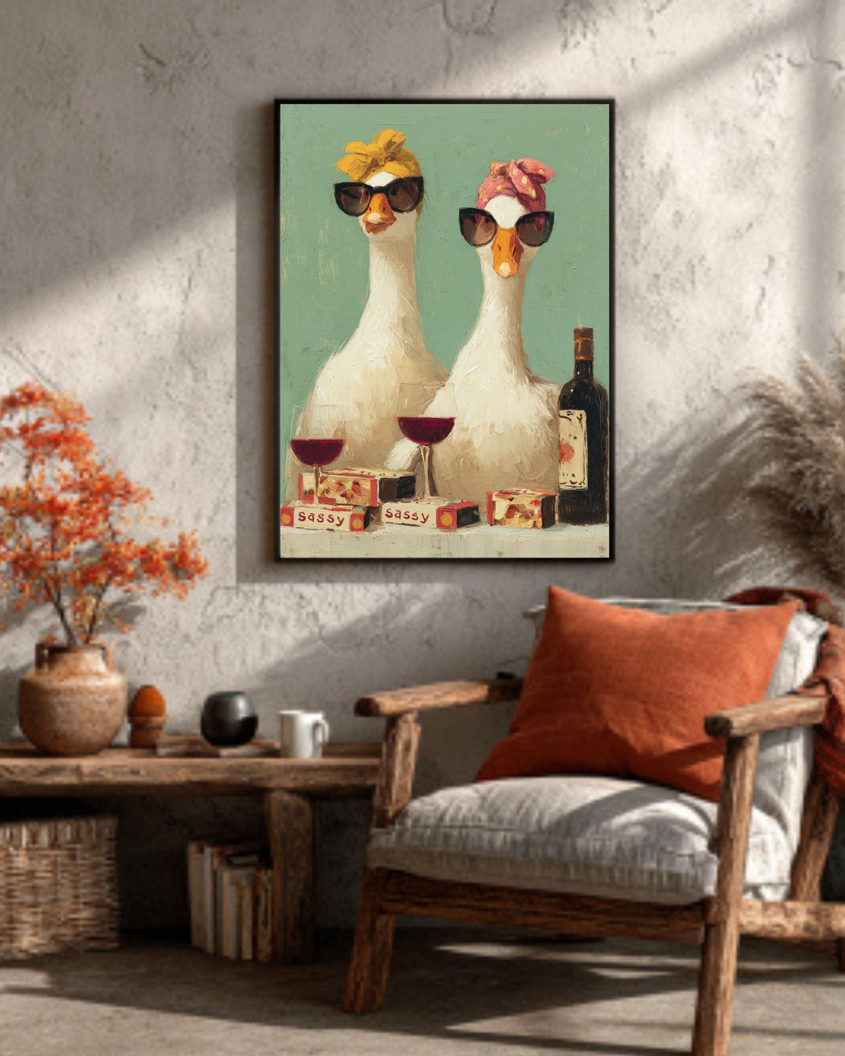 Funny Geese Art Print, Retro Kitchen Decor, Rustic Farmhouse Canvas