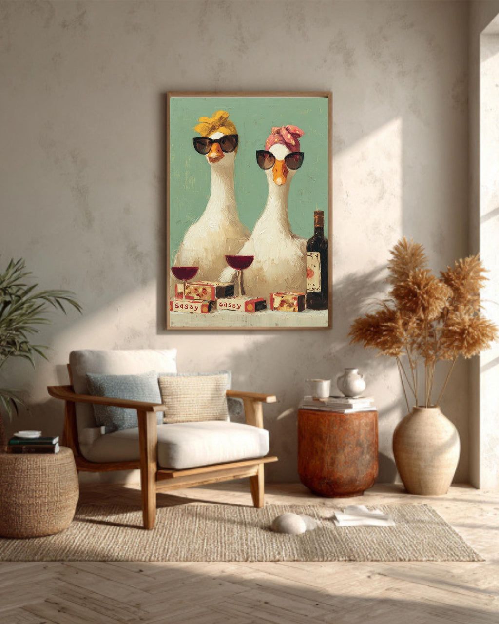 Funny Geese Art Print, Retro Kitchen Decor, Rustic Farmhouse Canvas