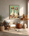Funny Geese Art Print, Retro Kitchen Decor, Rustic Farmhouse Canvas