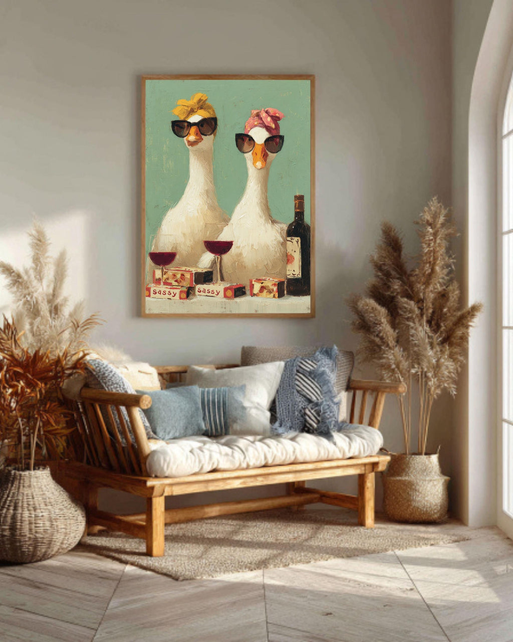 Funny Geese Art Print, Retro Kitchen Decor, Rustic Farmhouse Canvas