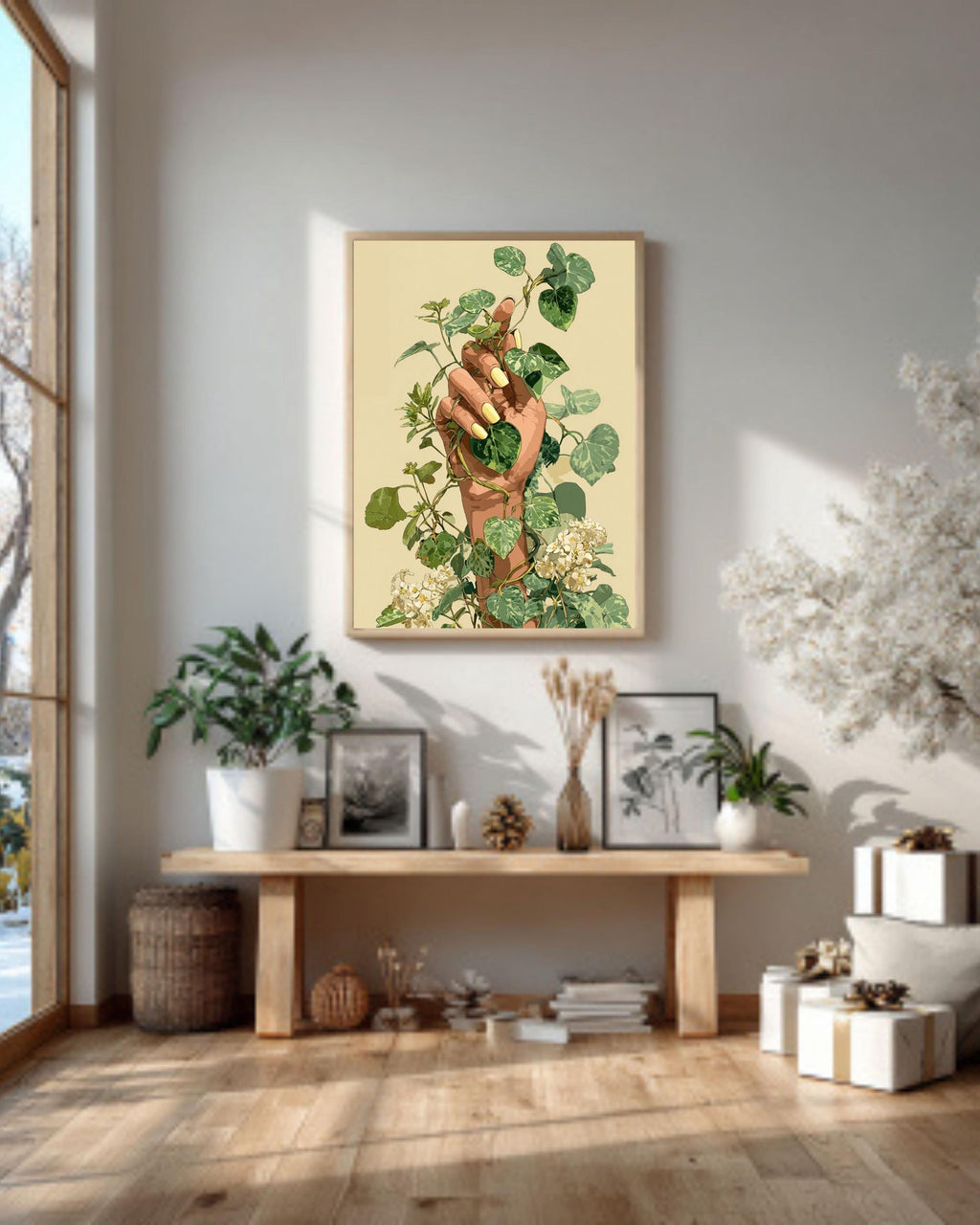 Green Vine Hand Art Print, Modern Botanical Illustration