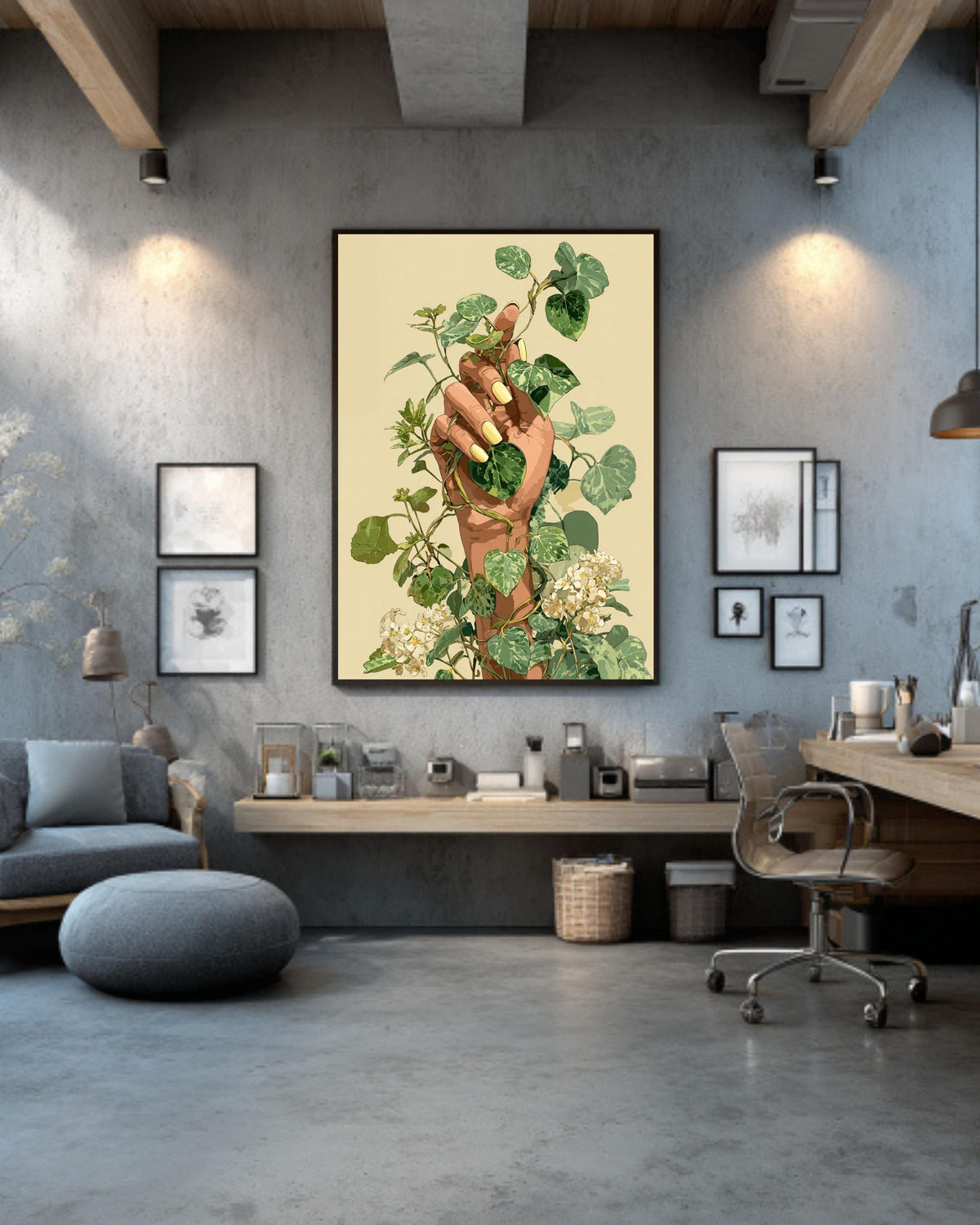 Green Vine Hand Art Print, Modern Botanical Illustration