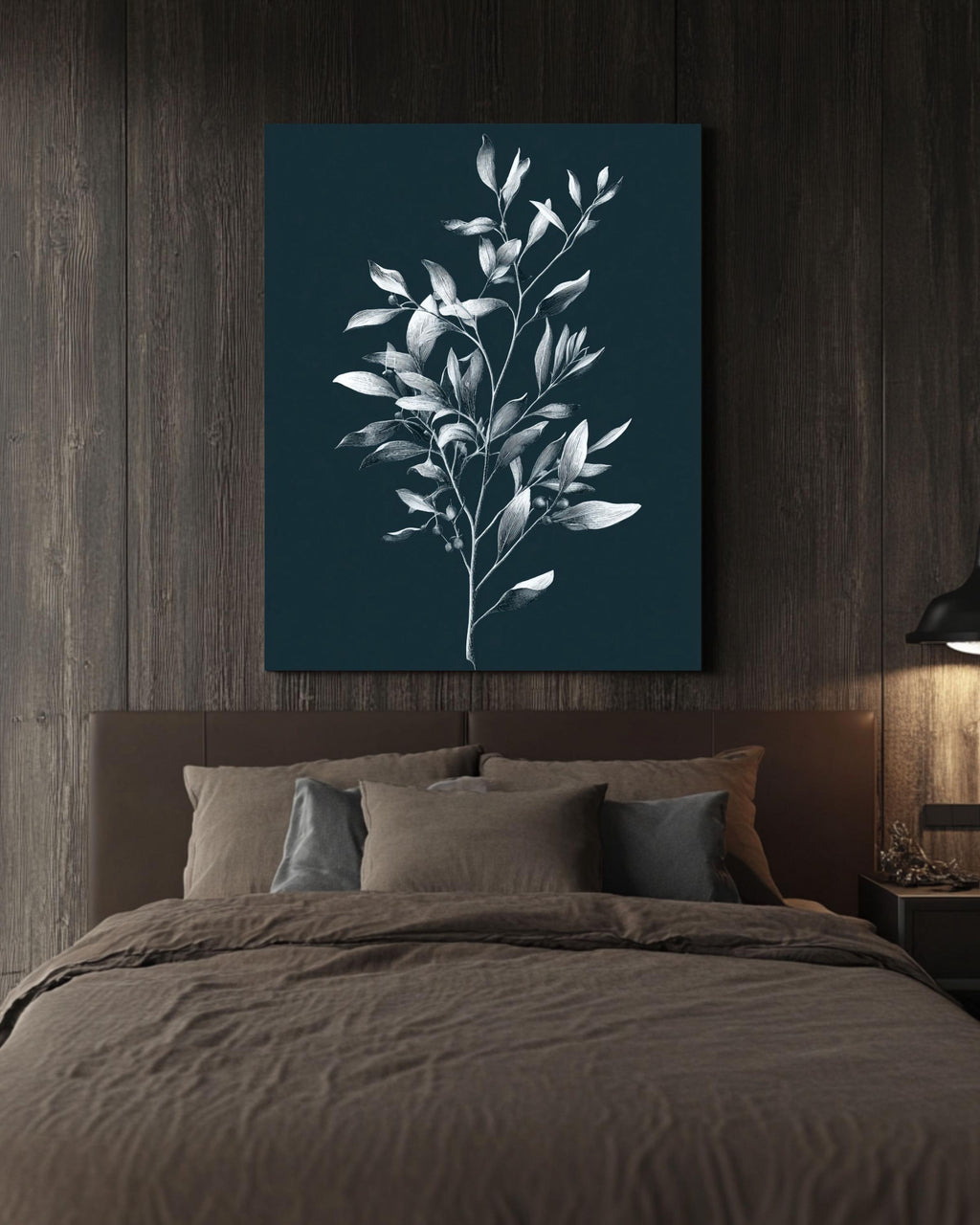 Minimalist Olive Branch Botanical Print, Monochrome Navy Wall Art, Elegant Modern Farmhouse Canvas Decor