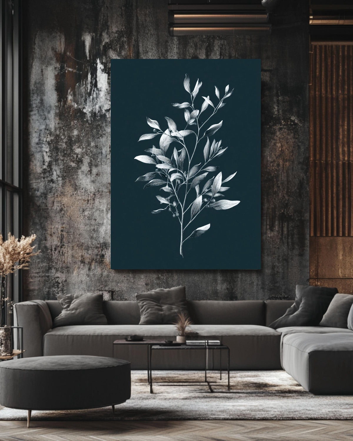 Minimalist Olive Branch Botanical Print, Monochrome Navy Wall Art, Elegant Modern Farmhouse Canvas Decor
