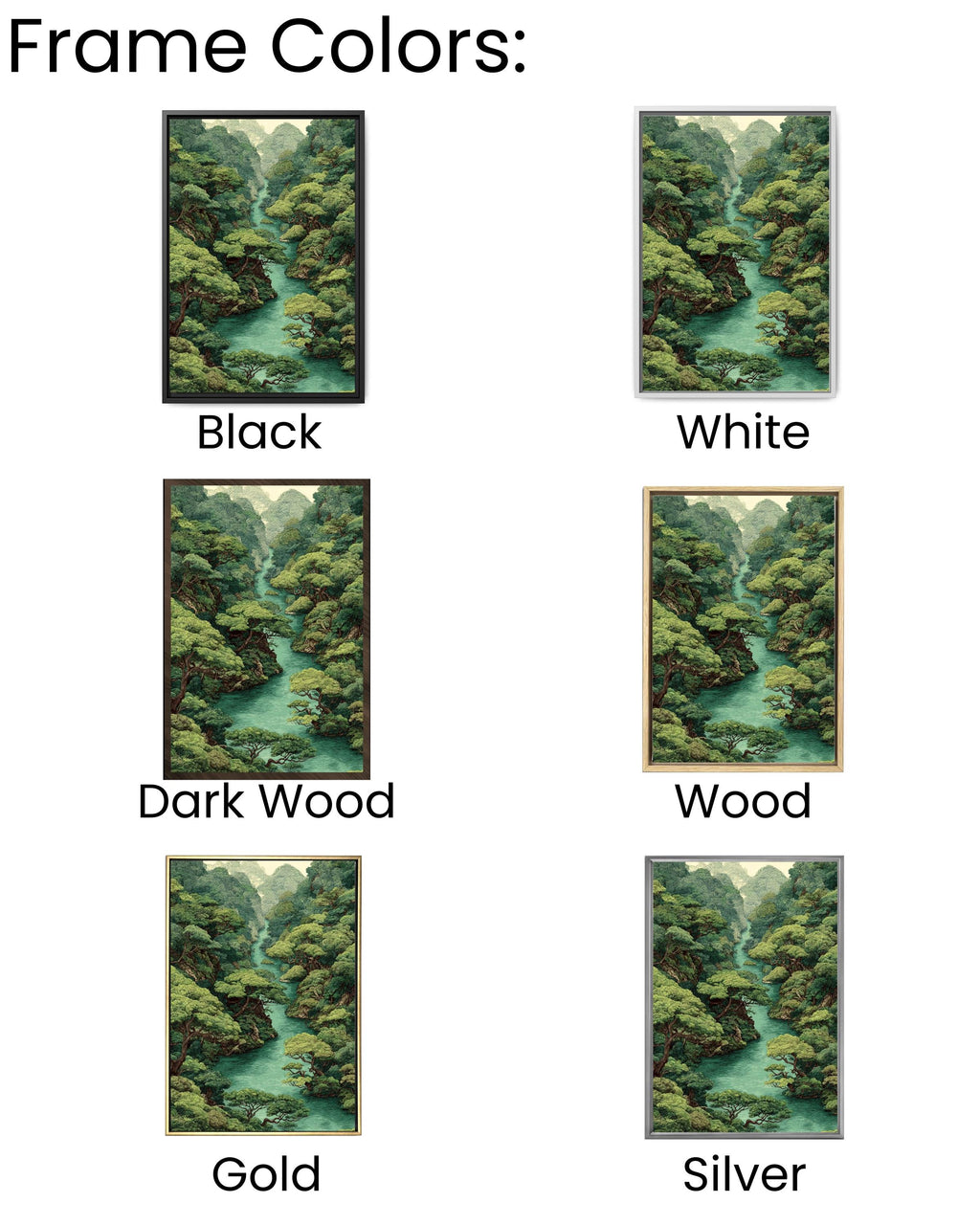 Green Forest River Canvas Art: Vintage Style Jungle Landscape Print