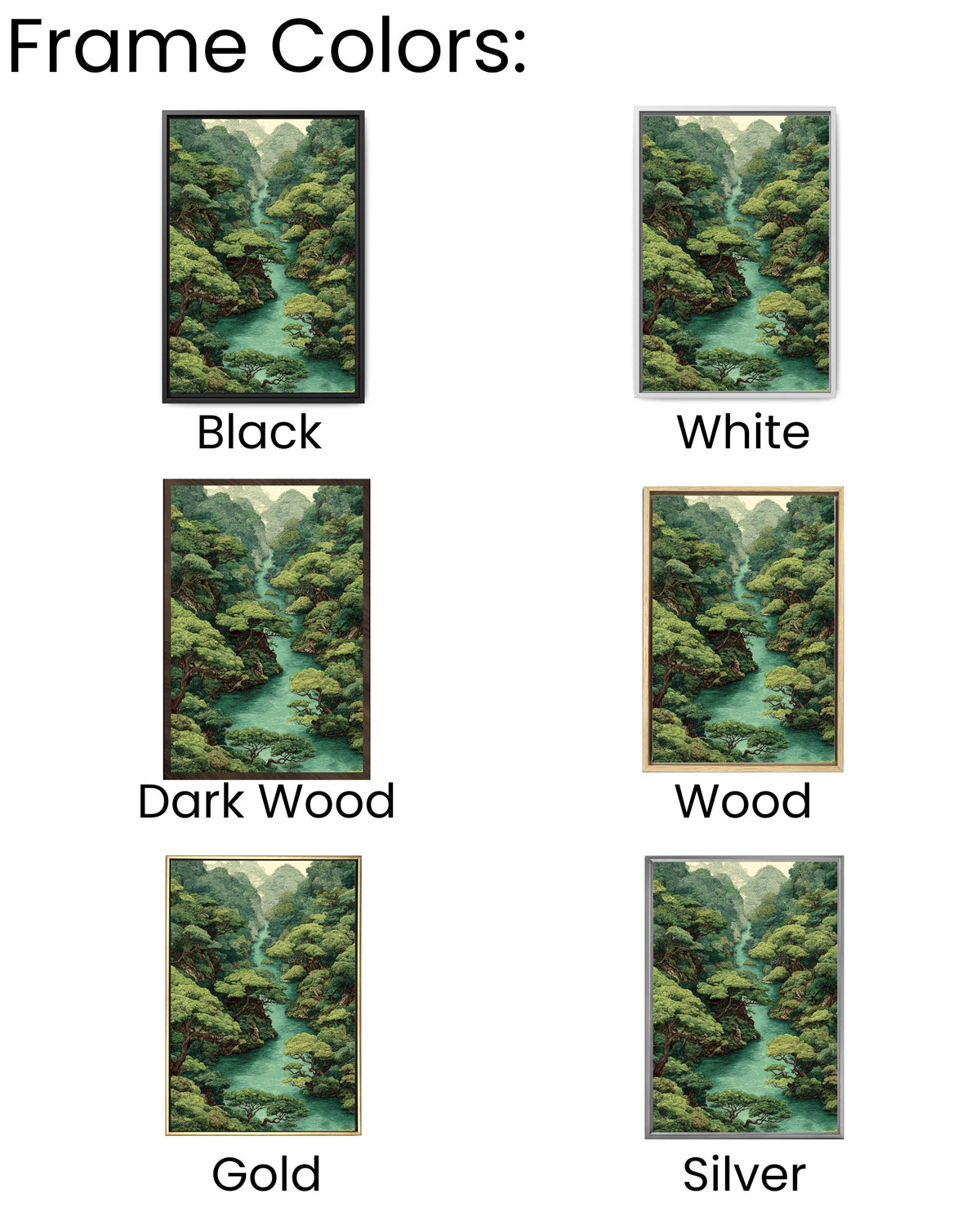 Green Forest River Canvas Art: Vintage Style Jungle Landscape Print
