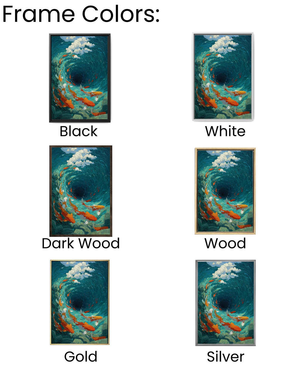 Koi Fish Vortex Canvas Print, Teal Japanese Asian Wall Art