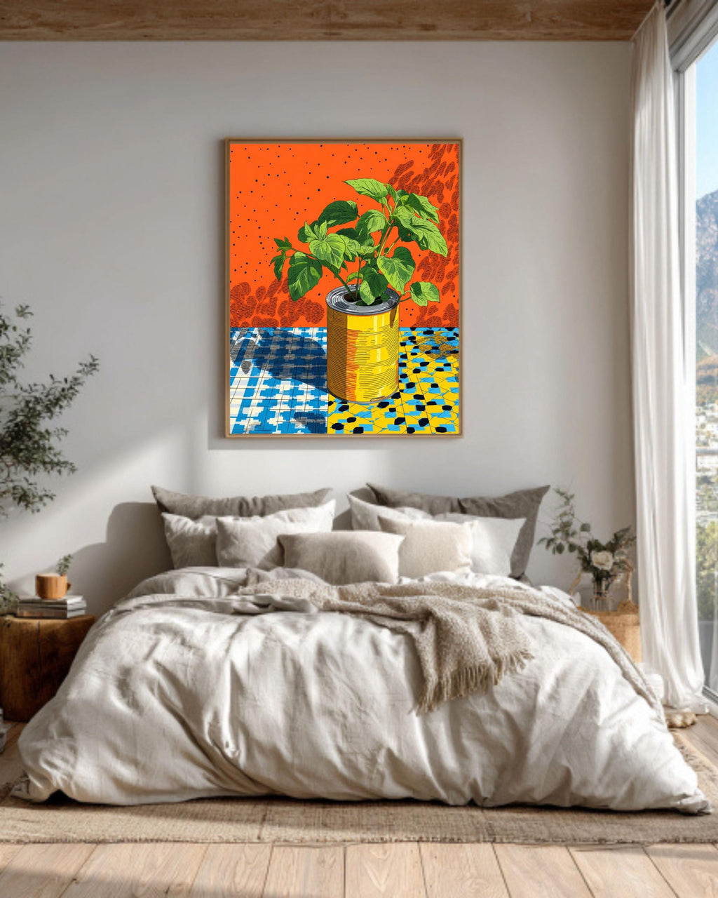 Pop Art Plant Canvas, Retro Kitchen Wall Art, Bright Floral Illustration, Graphic Mid-Century Modern Decor