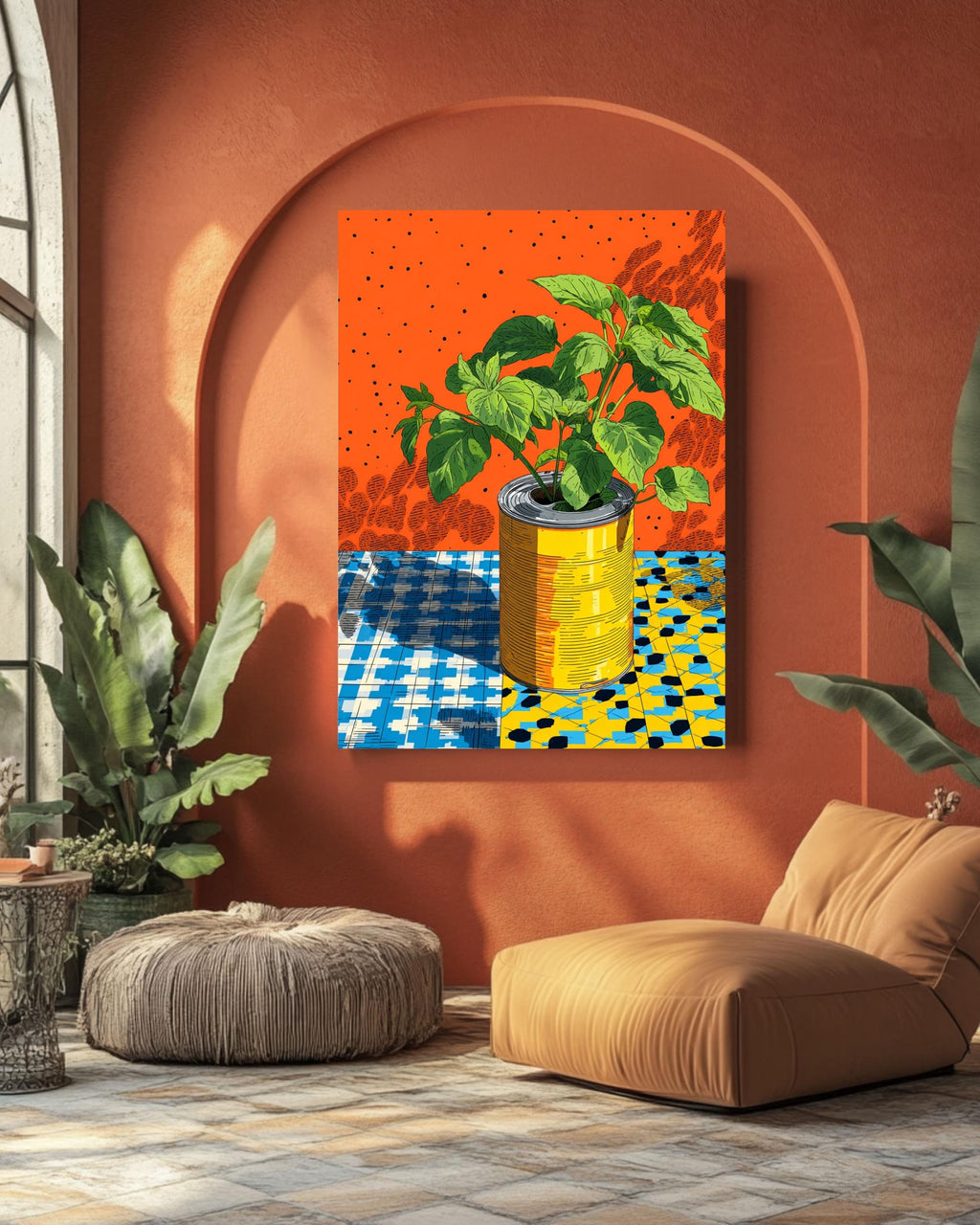 Pop Art Plant Canvas, Retro Kitchen Wall Art, Bright Floral Illustration, Graphic Mid-Century Modern Decor