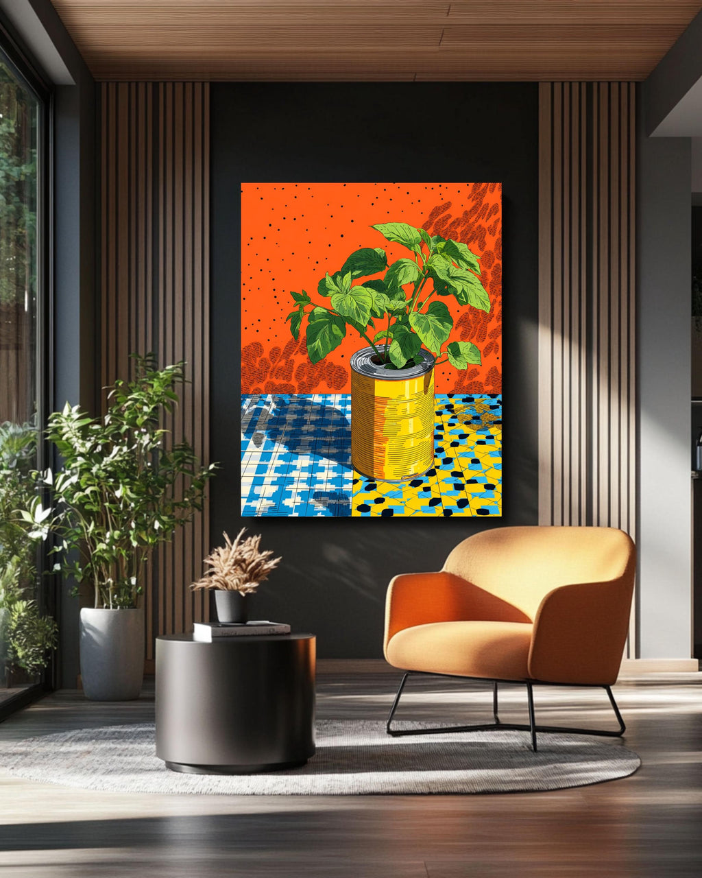 Pop Art Plant Canvas, Retro Kitchen Wall Art, Bright Floral Illustration, Graphic Mid-Century Modern Decor