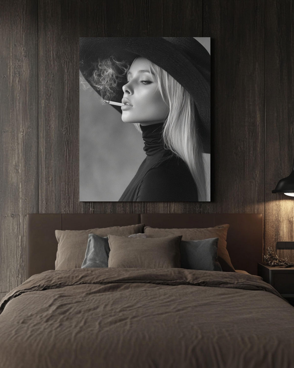 Minimalist Black White Portrait, Elegant Woman in Hat Photo Print, Classic Hollywood Style Wall Art, Chic Decor