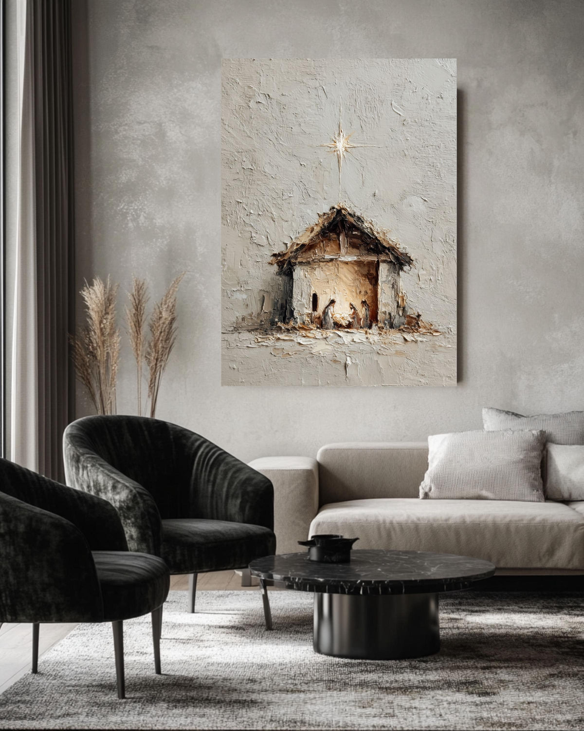 Impasto Nativity Scene Canvas, Minimalist Christmas Art Print
