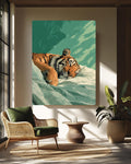 Japandi Sleeping Tiger Canvas Print | Minimalist Bedroom Wall Art