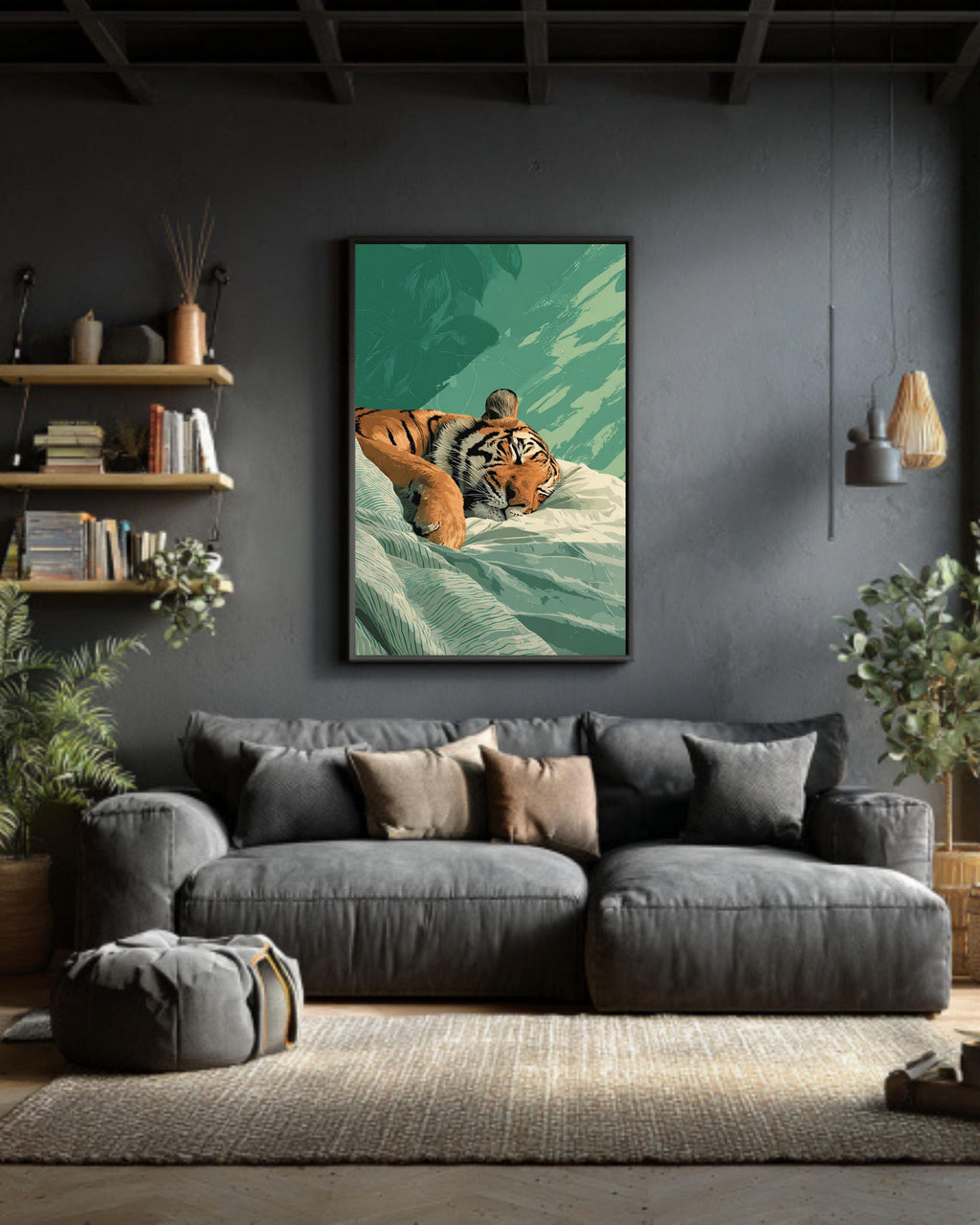 Japandi Sleeping Tiger Canvas Print | Minimalist Bedroom Wall Art
