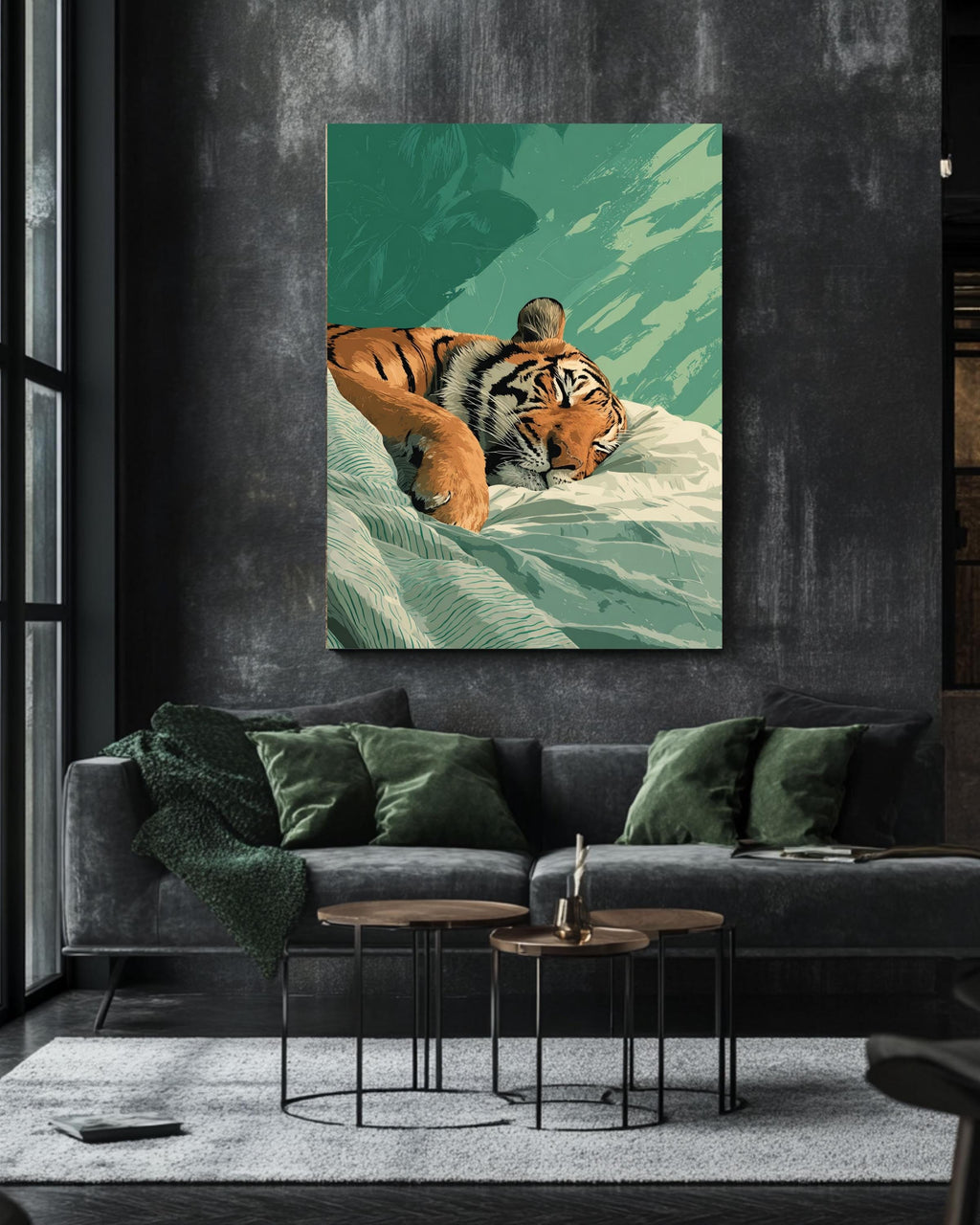 Japandi Sleeping Tiger Canvas Print | Minimalist Bedroom Wall Art