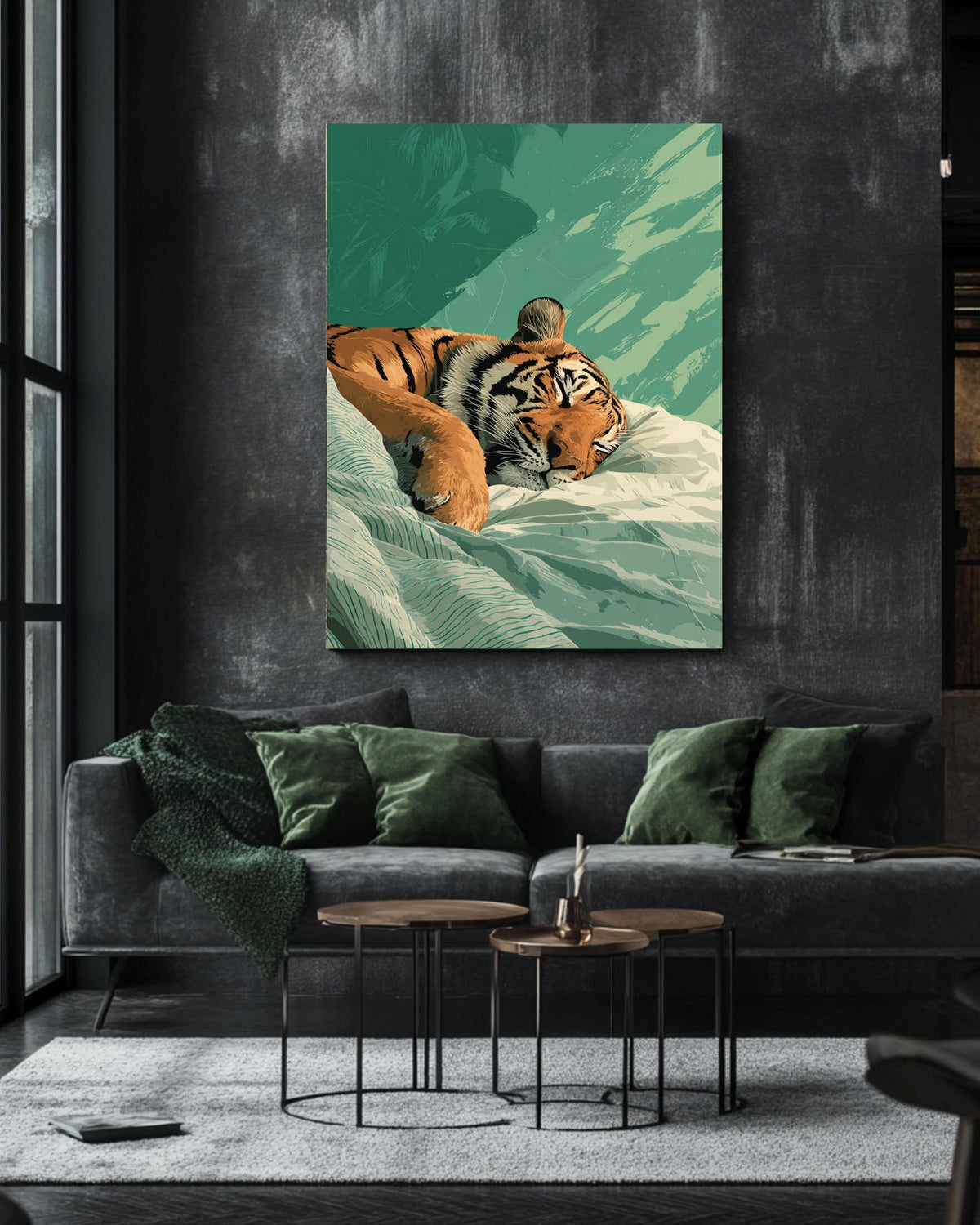 Japandi Sleeping Tiger Canvas Print | Minimalist Bedroom Wall Art