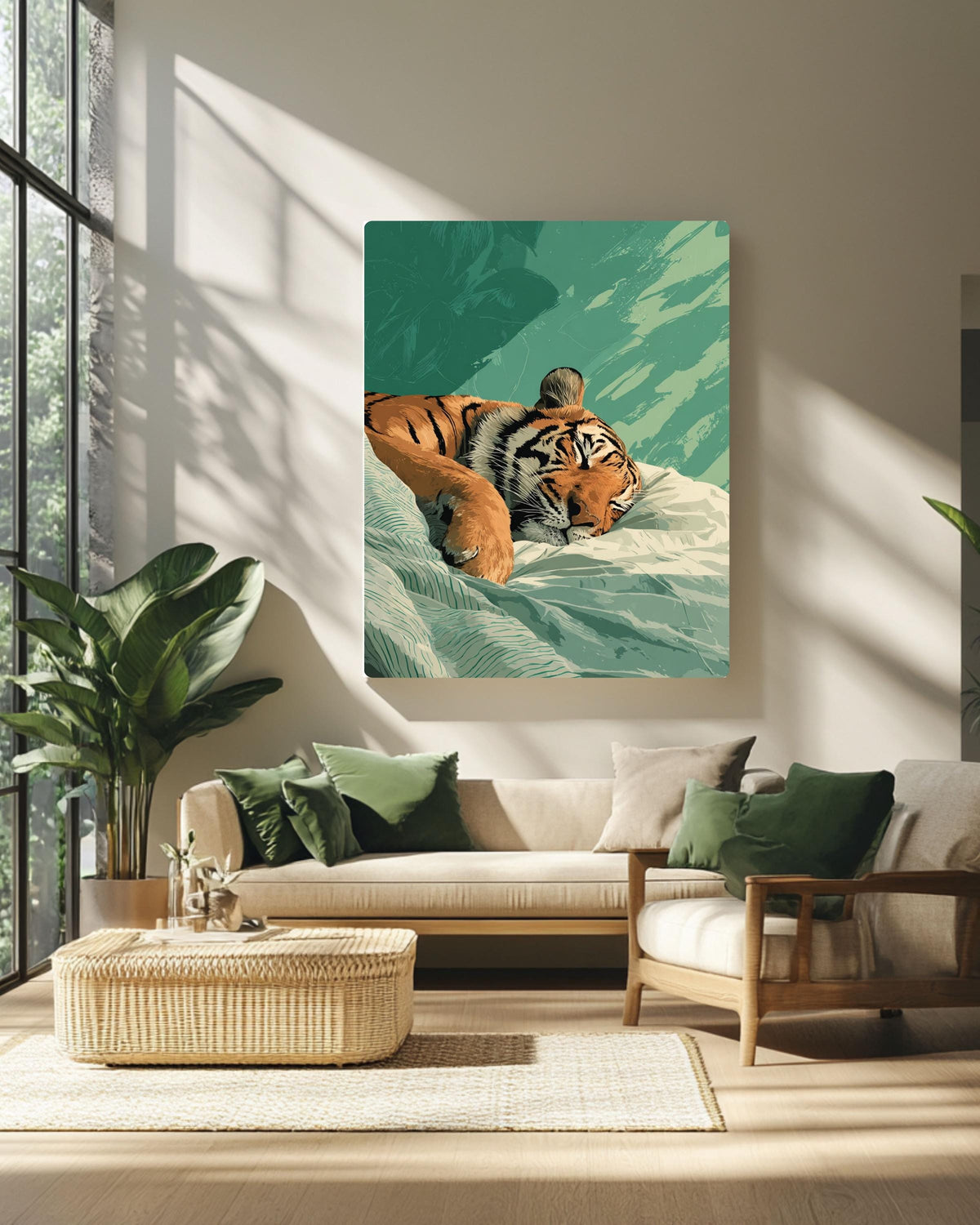 Japandi Sleeping Tiger Canvas Print | Minimalist Bedroom Wall Art
