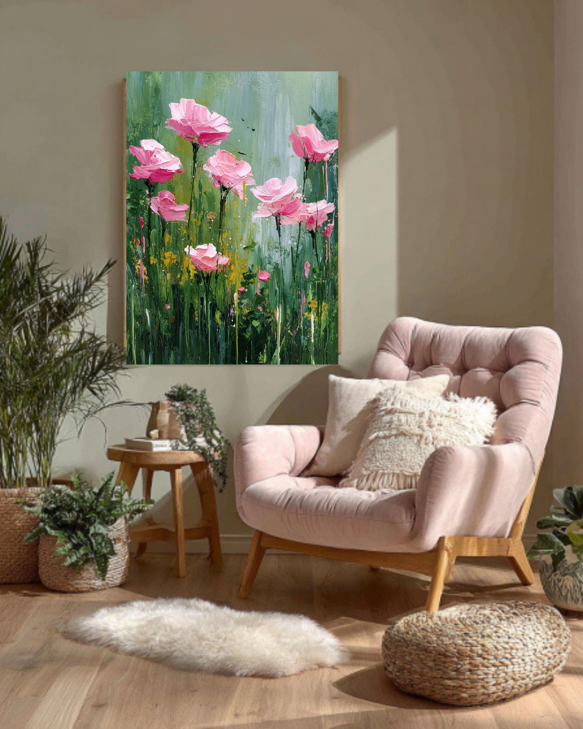 Textured Pink Rose Painting Print | Abstract Floral Canvas Wall Art