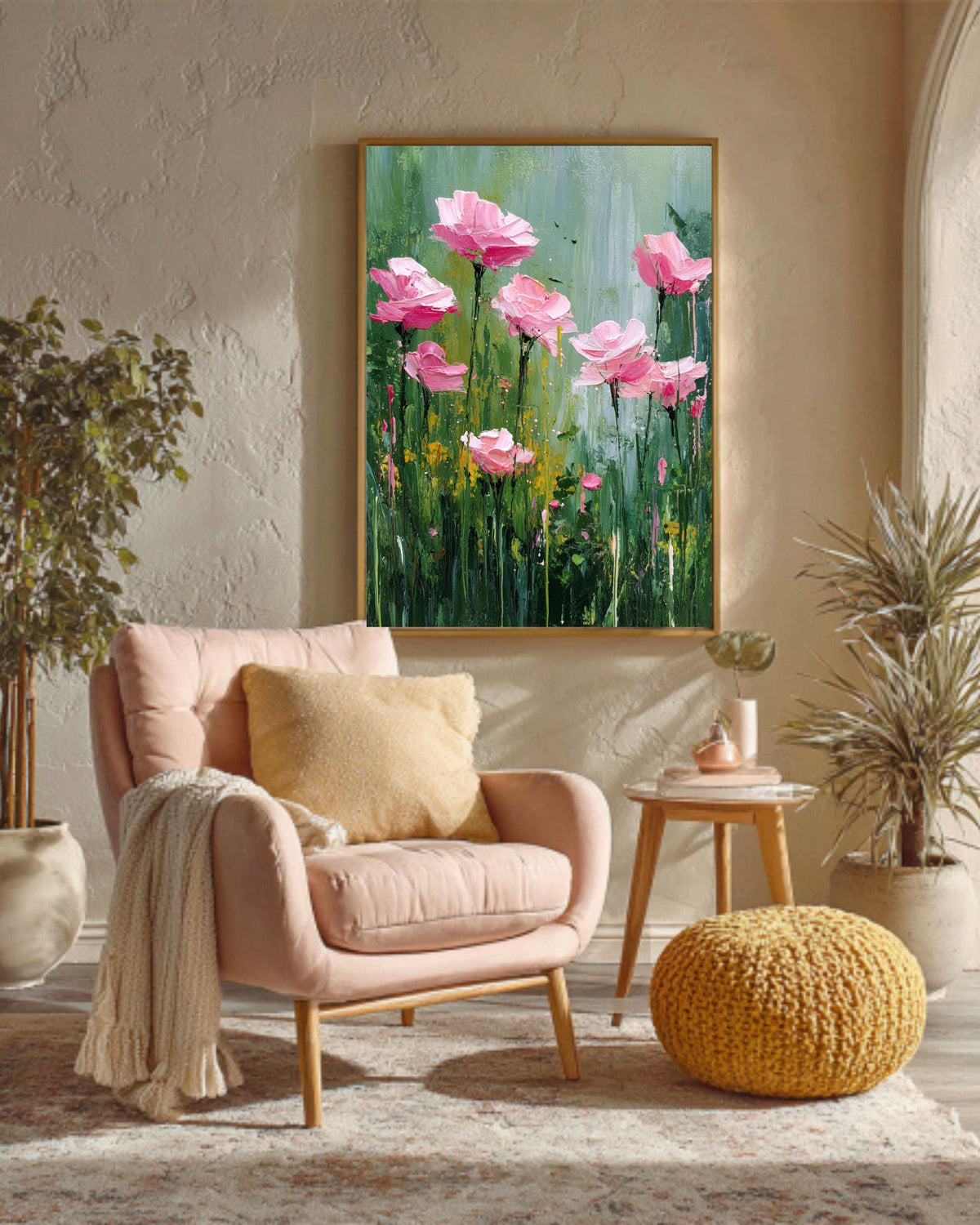 Textured Pink Rose Painting Print | Abstract Floral Canvas Wall Art