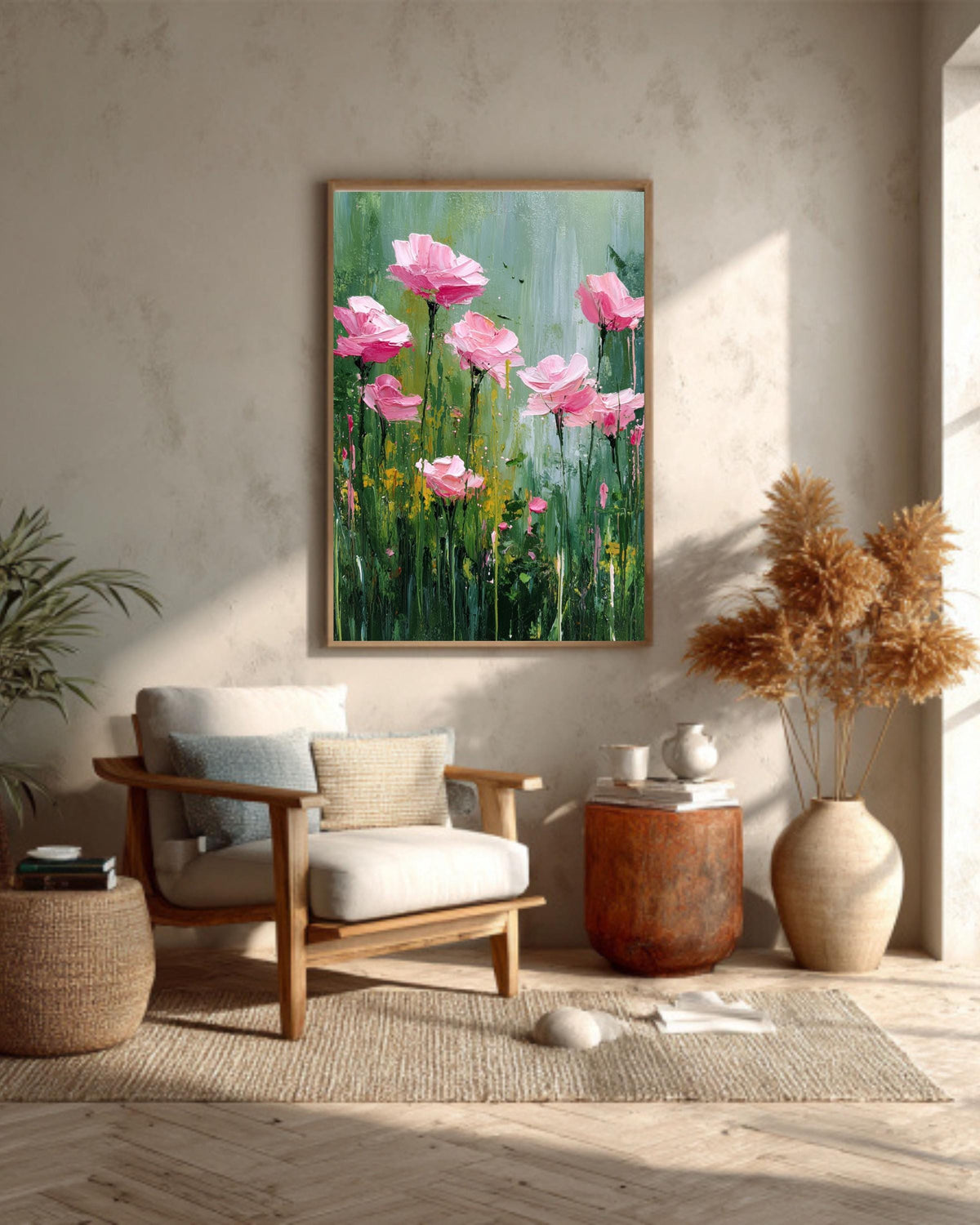Textured Pink Rose Painting Print | Abstract Floral Canvas Wall Art