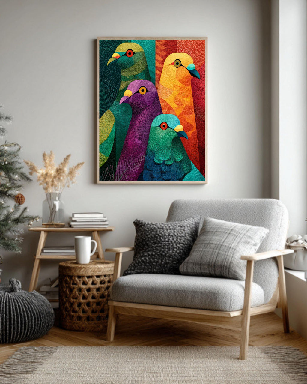 Geometric Pigeon Canvas Print: Mid-Century Modern Pop Art