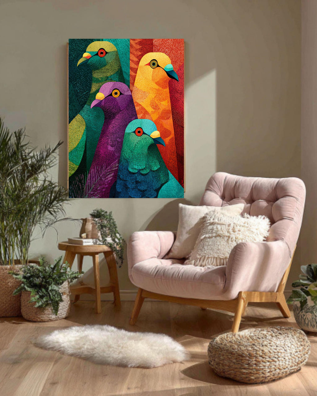 Geometric Pigeon Canvas Print: Mid-Century Modern Pop Art