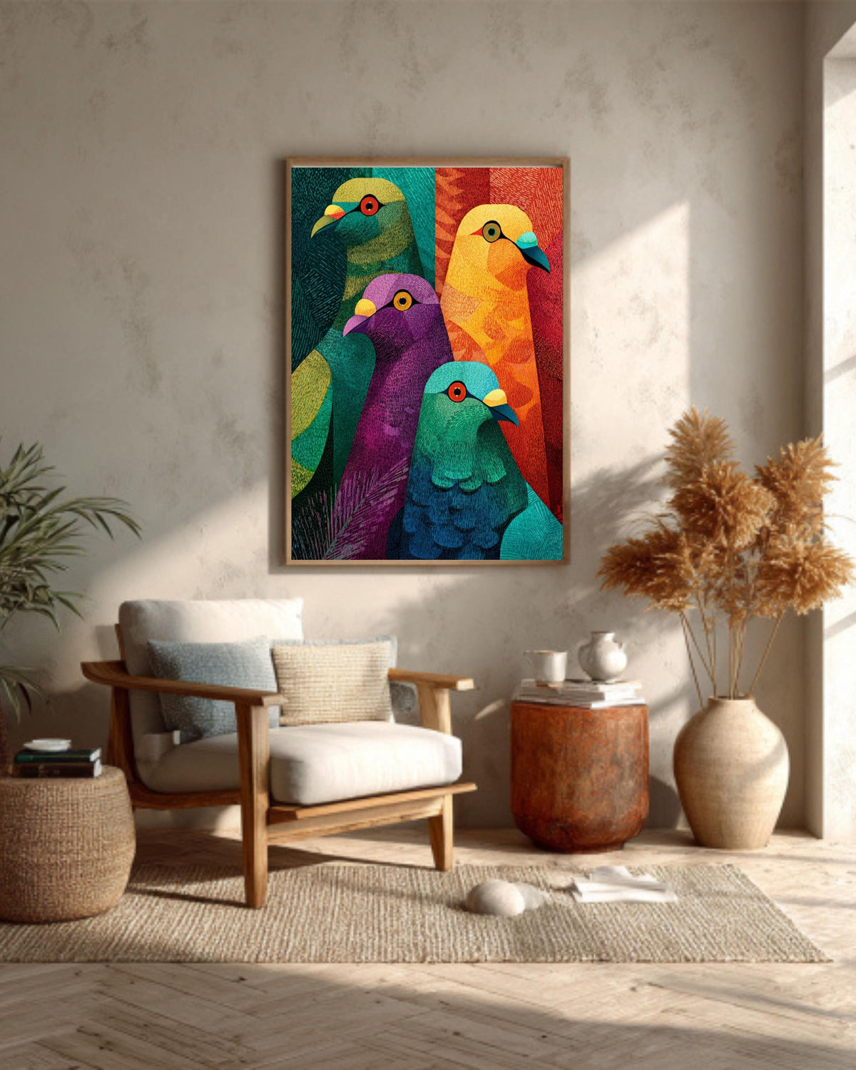 Geometric Pigeon Canvas Print: Mid-Century Modern Pop Art