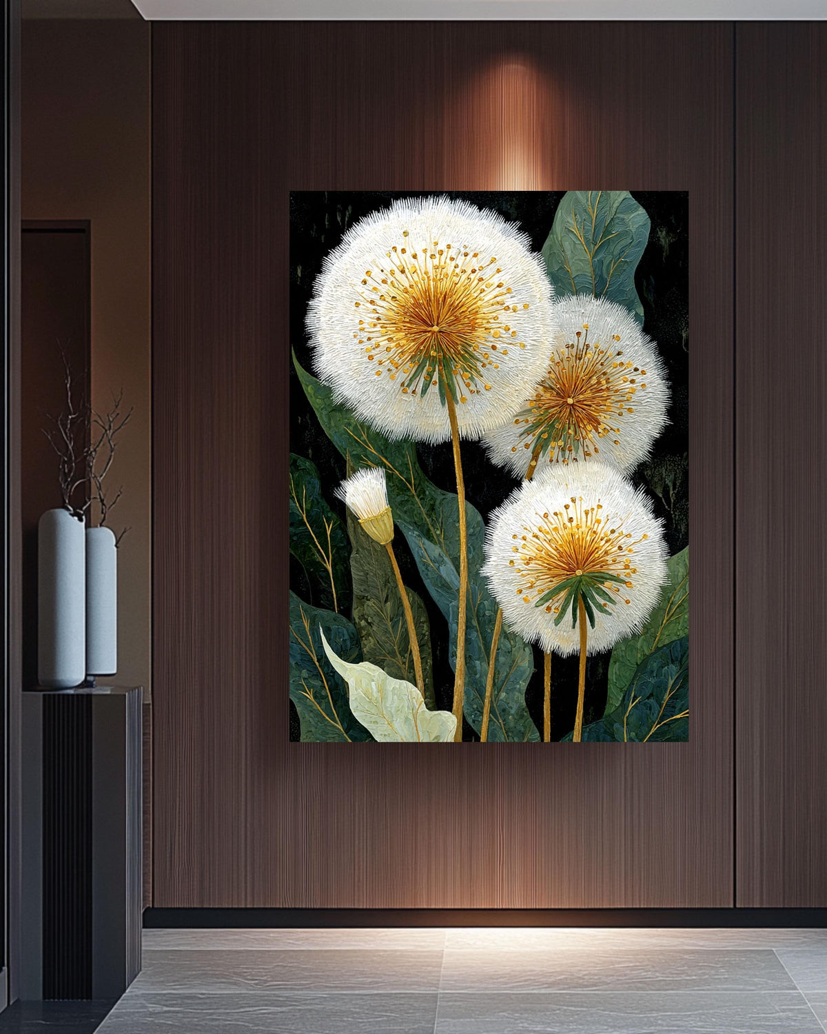 Dandelion Canvas Art Print: Elegant Gold & Black Botanical Decor