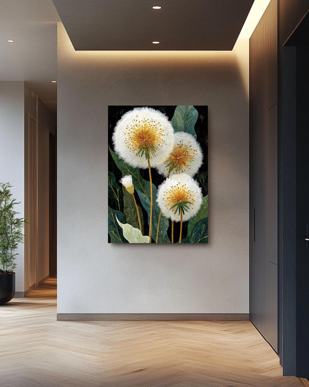 Dandelion Canvas Art Print: Elegant Gold & Black Botanical Decor