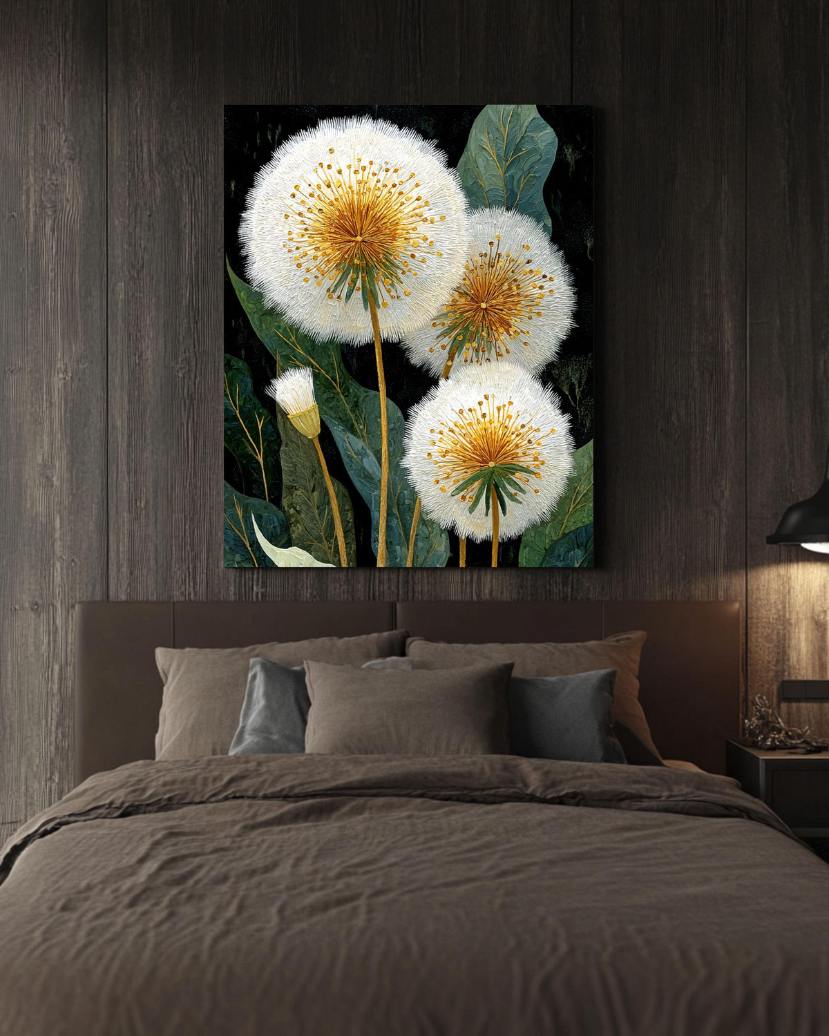 Dandelion Canvas Art Print: Elegant Gold & Black Botanical Decor