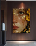 Gold Leaf Tears Woman Portrait: Surreal Canvas Art Print