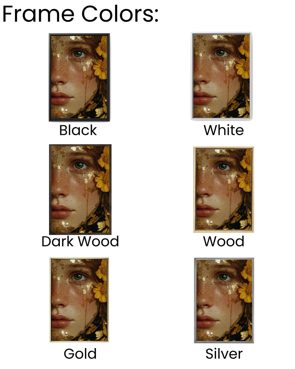 Gold Leaf Tears Woman Portrait: Surreal Canvas Art Print