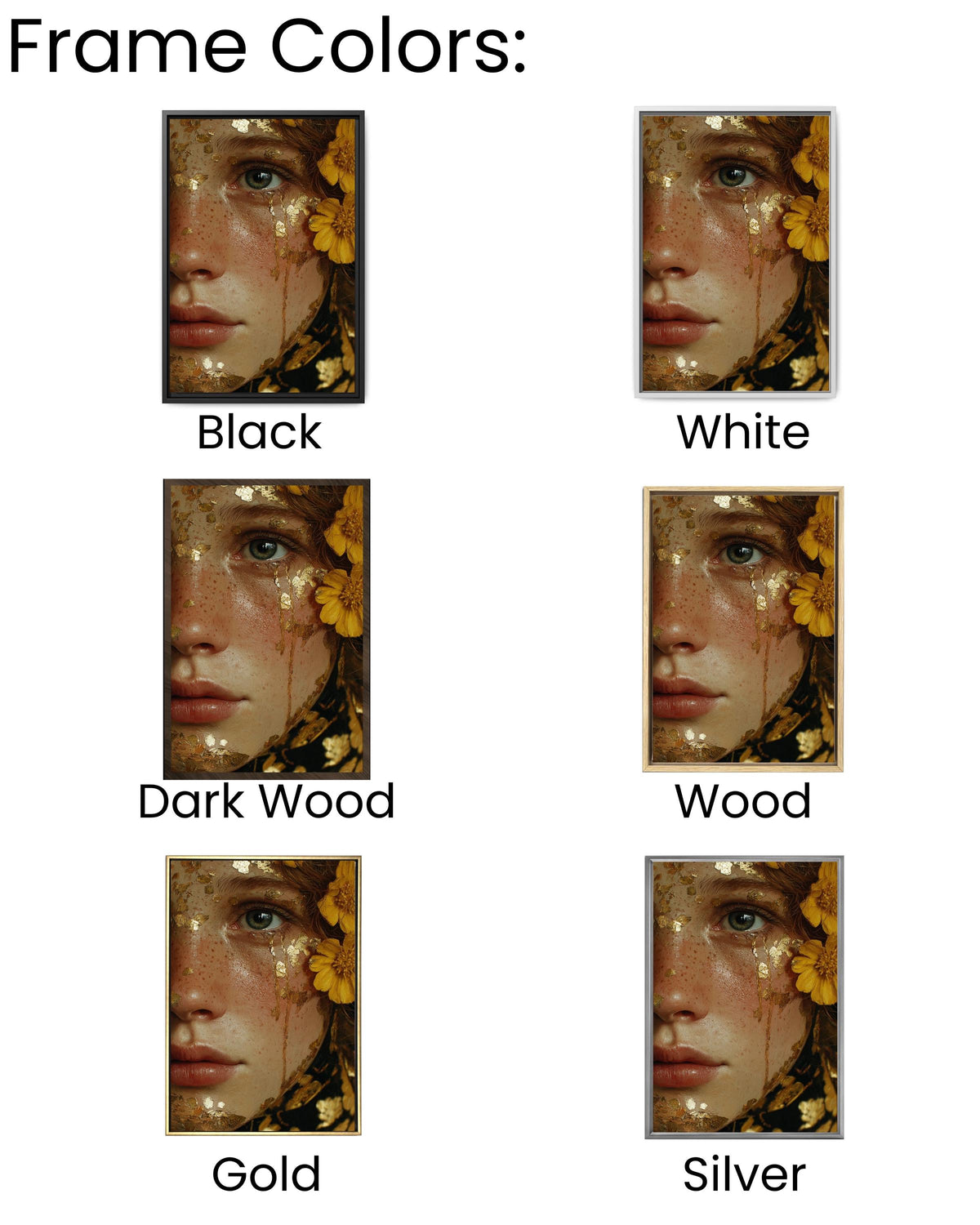 Gold Leaf Tears Woman Portrait: Surreal Canvas Art Print