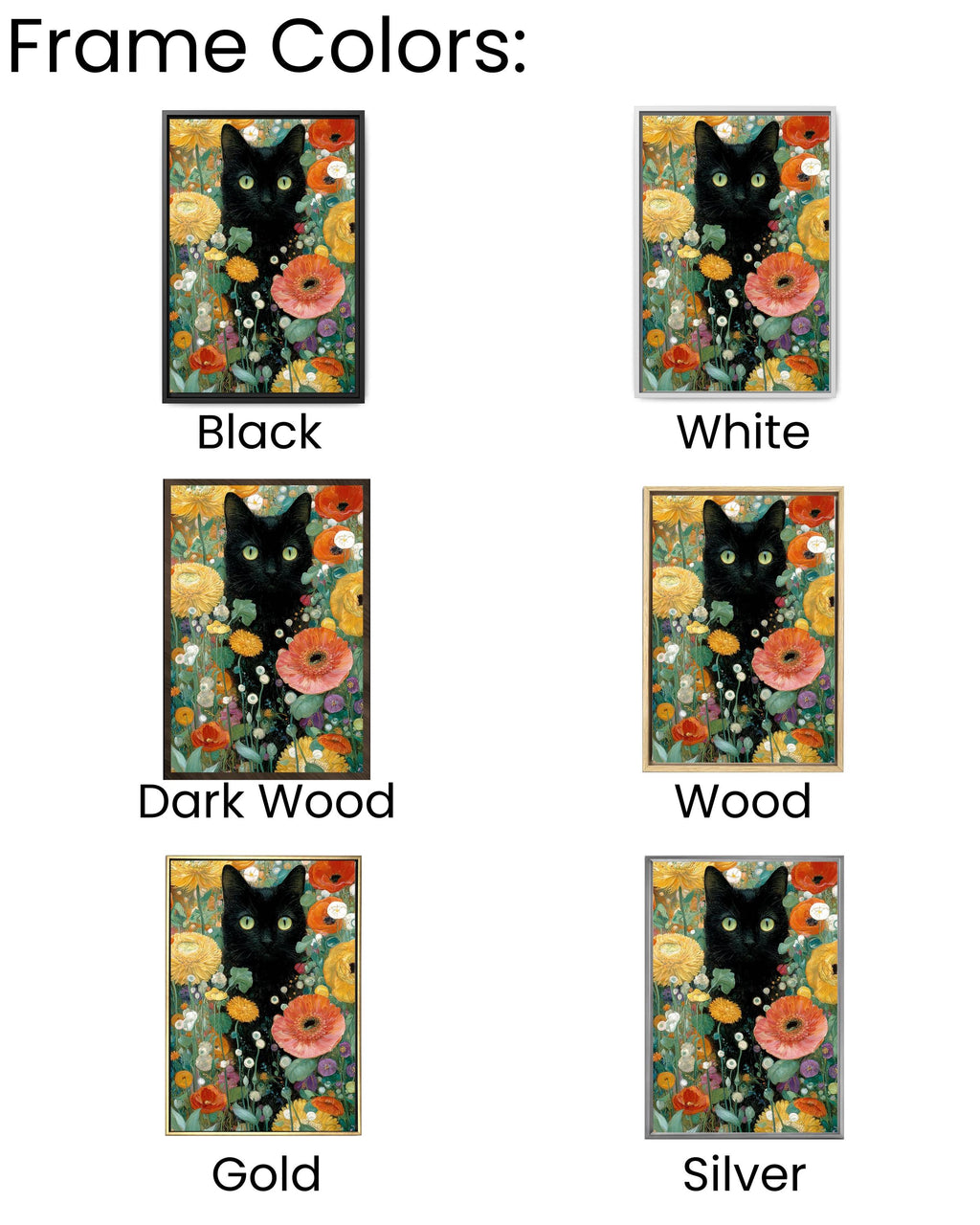 Gustav Klimt Style Black Cat Canvas Print: Maximalist Floral Art