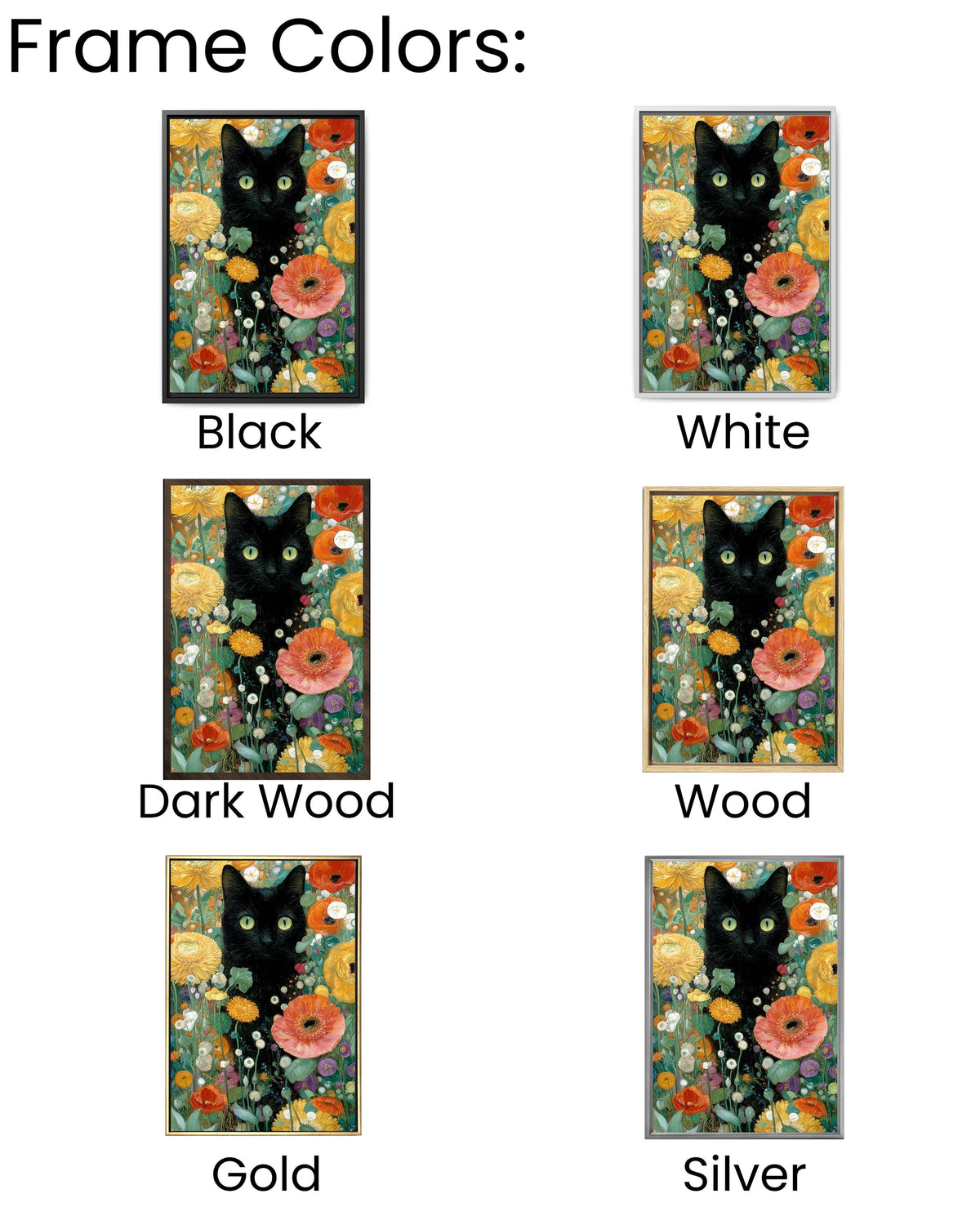Gustav Klimt Style Black Cat Canvas Print: Maximalist Floral Art