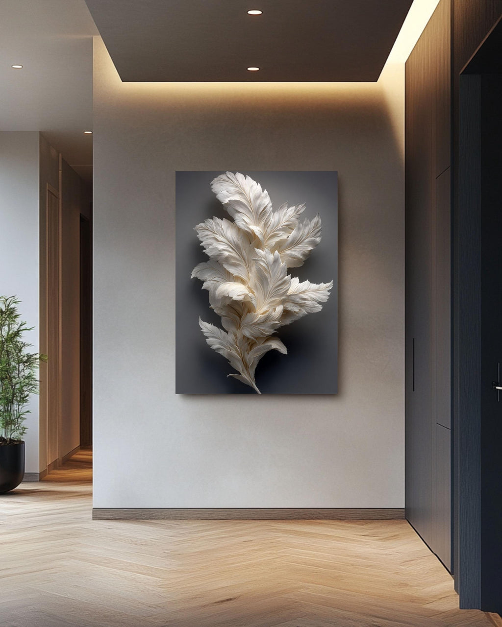 White Paper Feather Sculpture Canvas Print | Minimalist Wall Art
