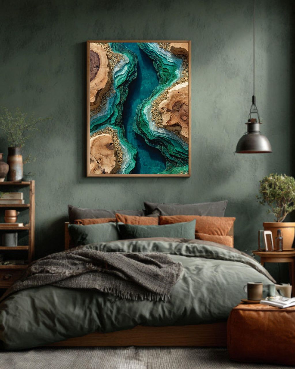 Emerald Resin River Wood Inspired Art Print: Abstract Geode Canvas Print Wall Decor