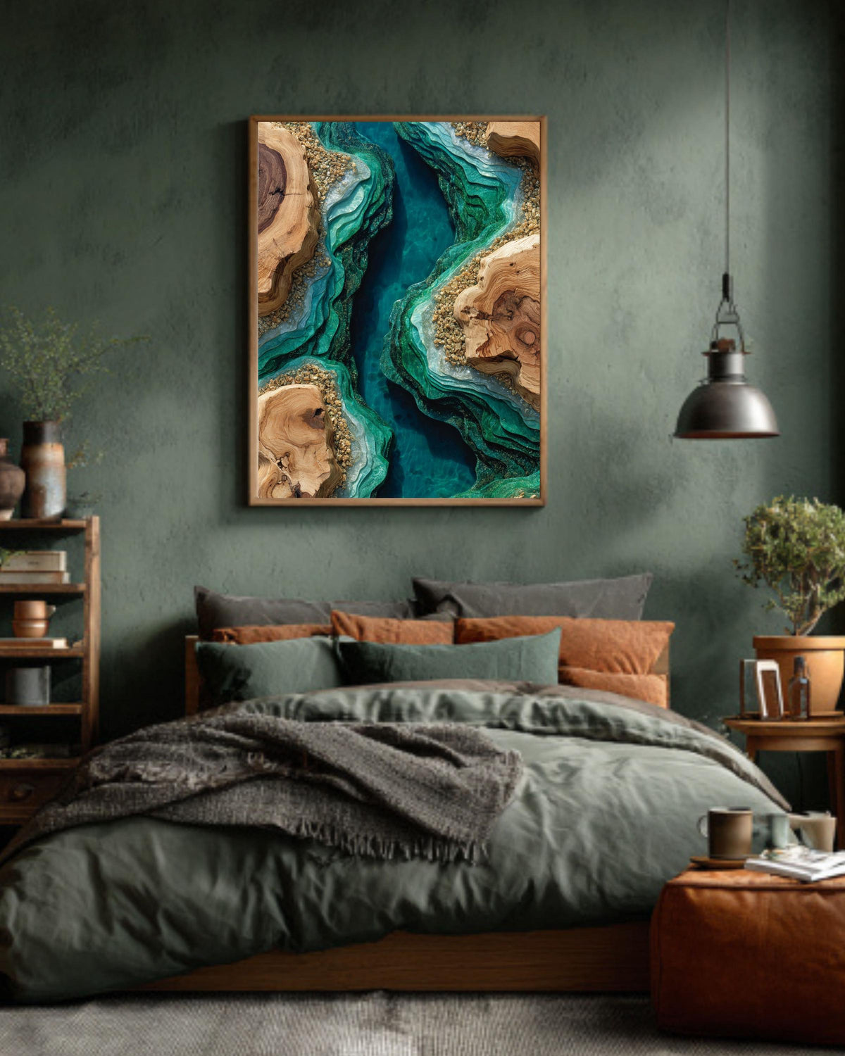 Emerald Resin River Wood Inspired Art Print: Abstract Geode Canvas Print Wall Decor