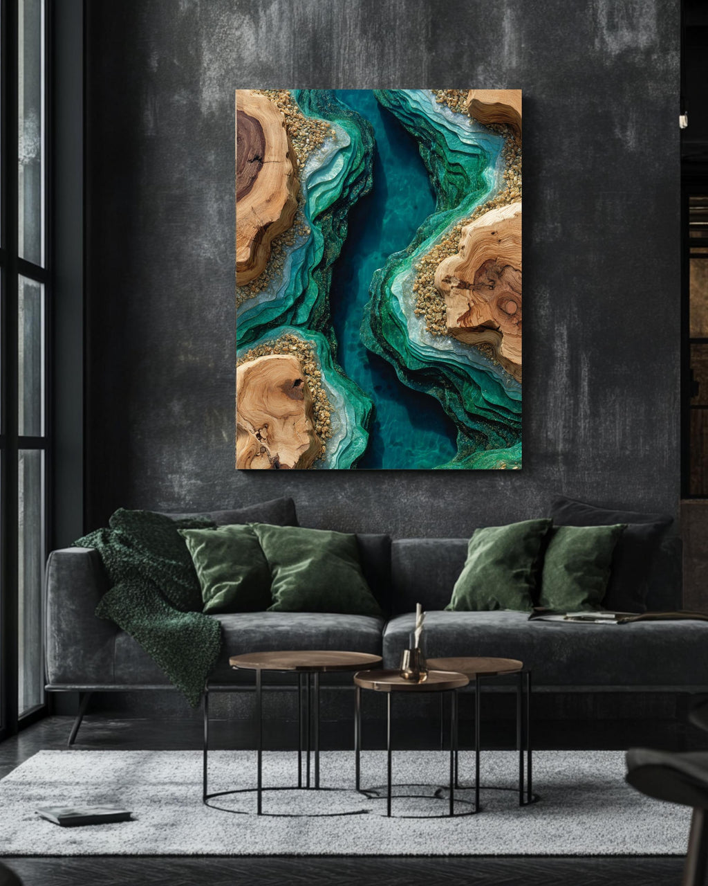 Emerald Resin River Wood Inspired Art Print: Abstract Geode Canvas Print Wall Decor
