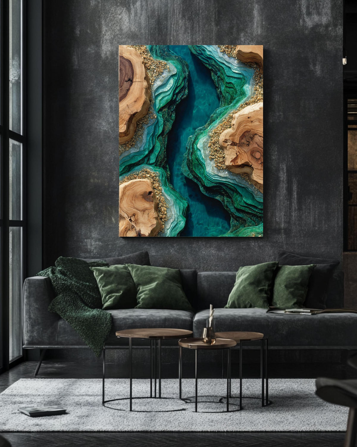 Emerald Resin River Wood Inspired Art Print: Abstract Geode Canvas Print Wall Decor