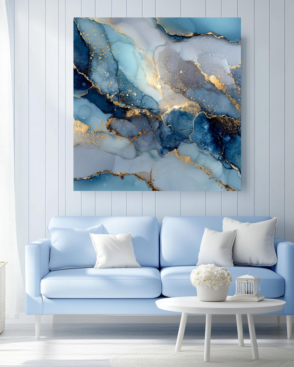 Gold & Navy Abstract Canvas Print: Fluid Alcohol Ink Marble Art