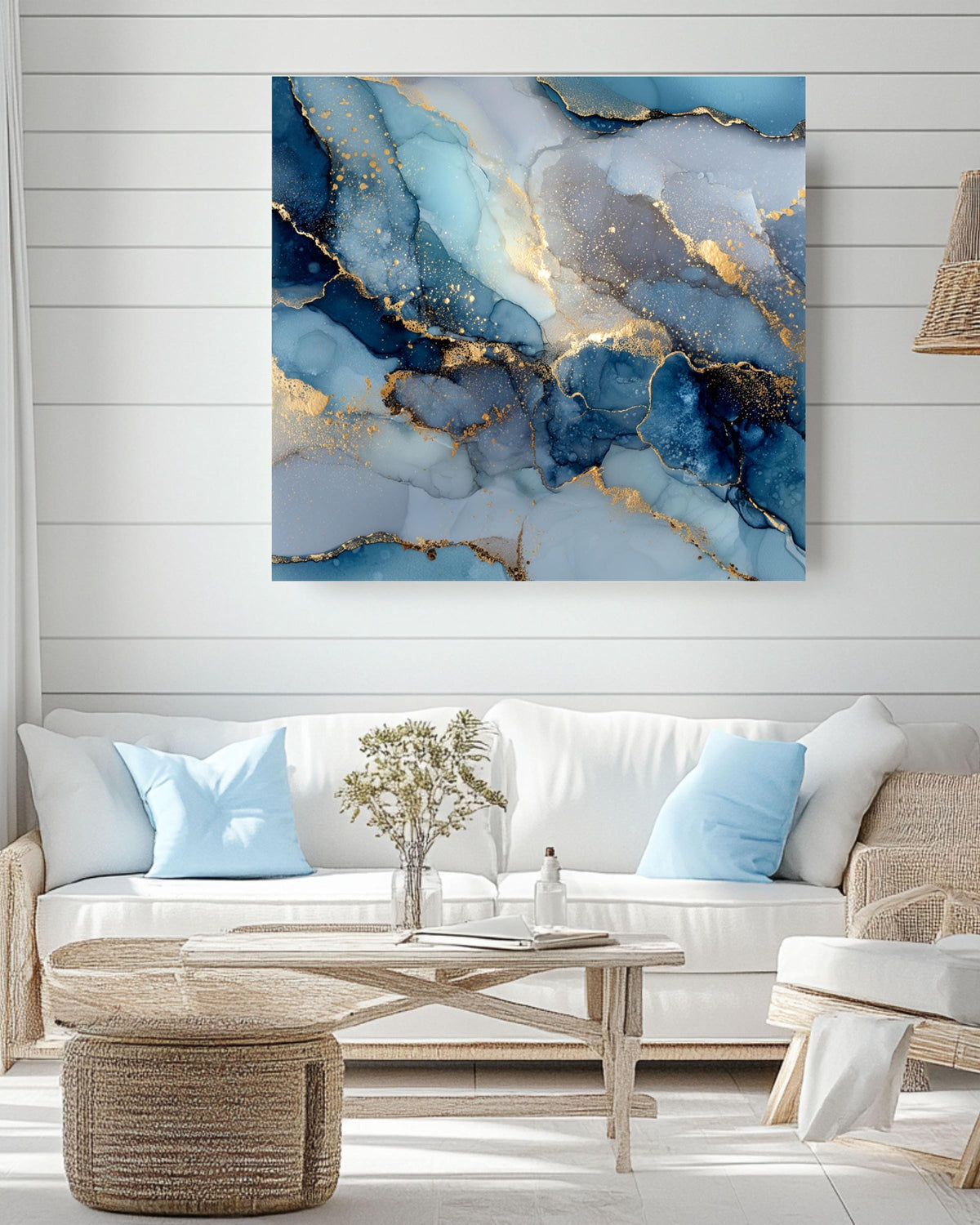 Gold & Navy Abstract Canvas Print: Fluid Alcohol Ink Marble Art
