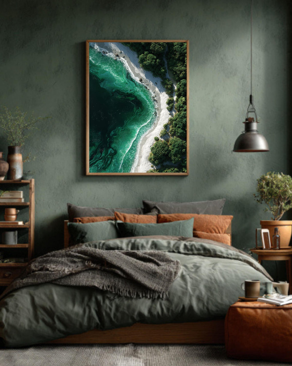Aerial Tropical Beach Canvas, White Sand and Emerald Green Ocean Waves Print, Exotic Island Nature Wall Decor