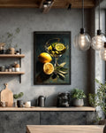 Classic Martini Still Life Oil Painting, Lemon and Olives Cocktail Art Canvas, Dark Modern Kitchen Bar Decor