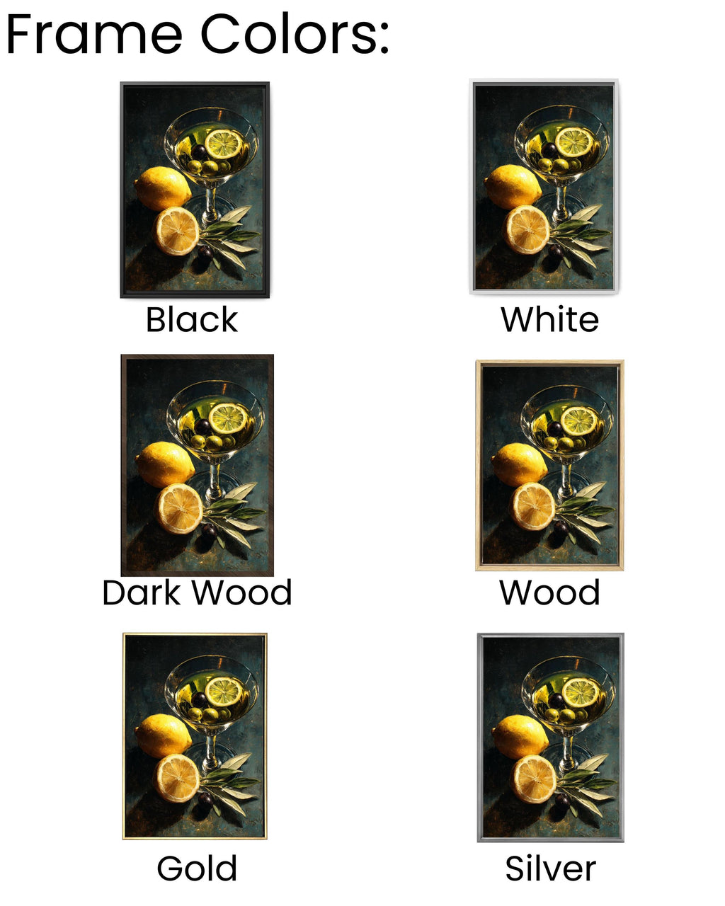 Classic Martini Still Life Oil Painting, Lemon and Olives Cocktail Art Canvas, Dark Modern Kitchen Bar Decor