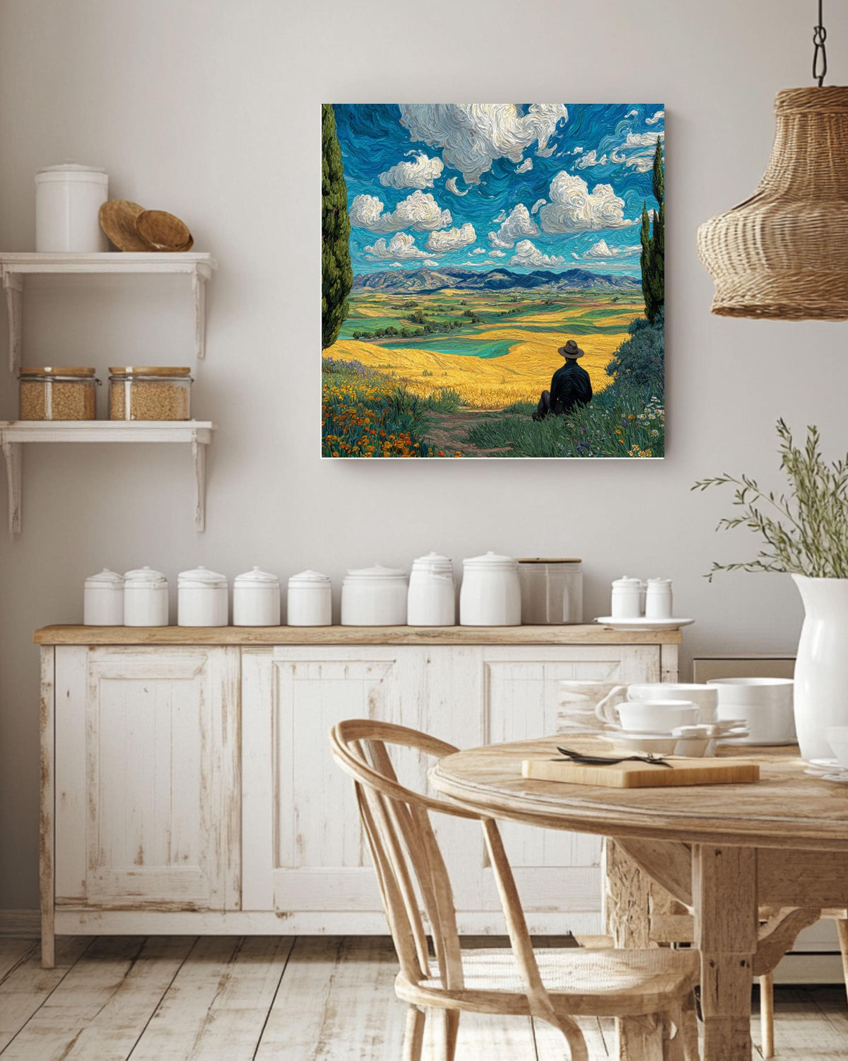 Van Gogh Inspired Tuscany Landscape Print, Textured Impressionism Wall Art