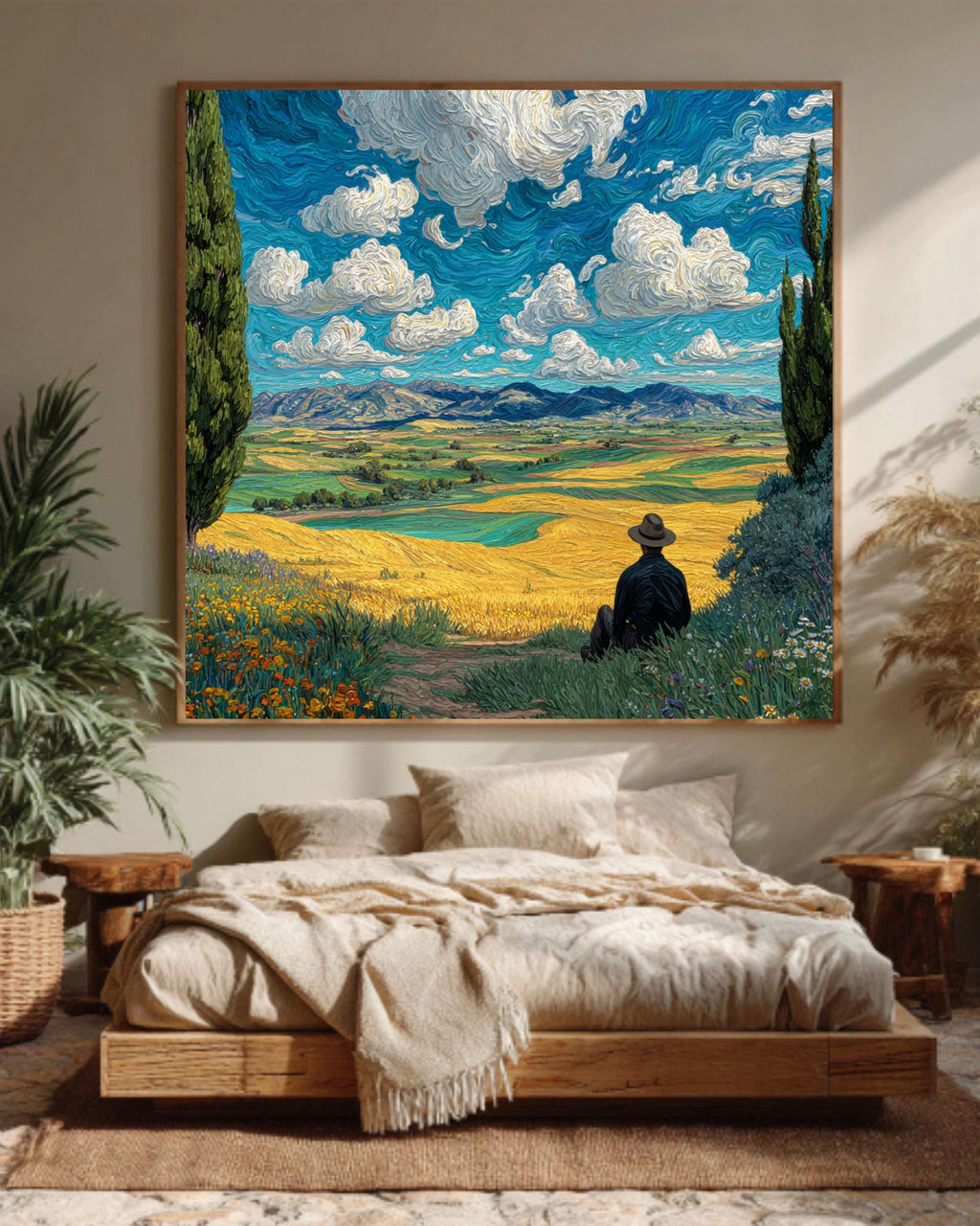 Van Gogh Inspired Tuscany Landscape Print, Textured Impressionism Wall Art