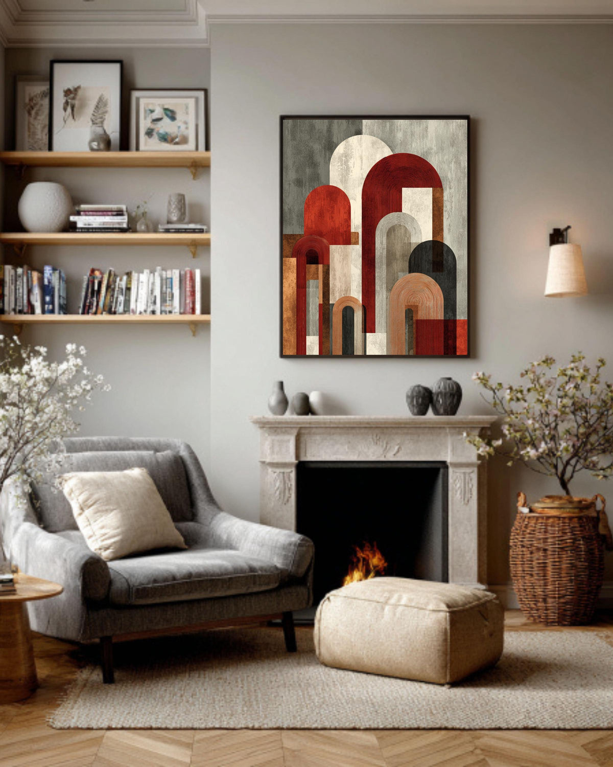 Mid-Century Modern Arch Canvas Print: Terracotta Burnt Orange Geometric Wall Art