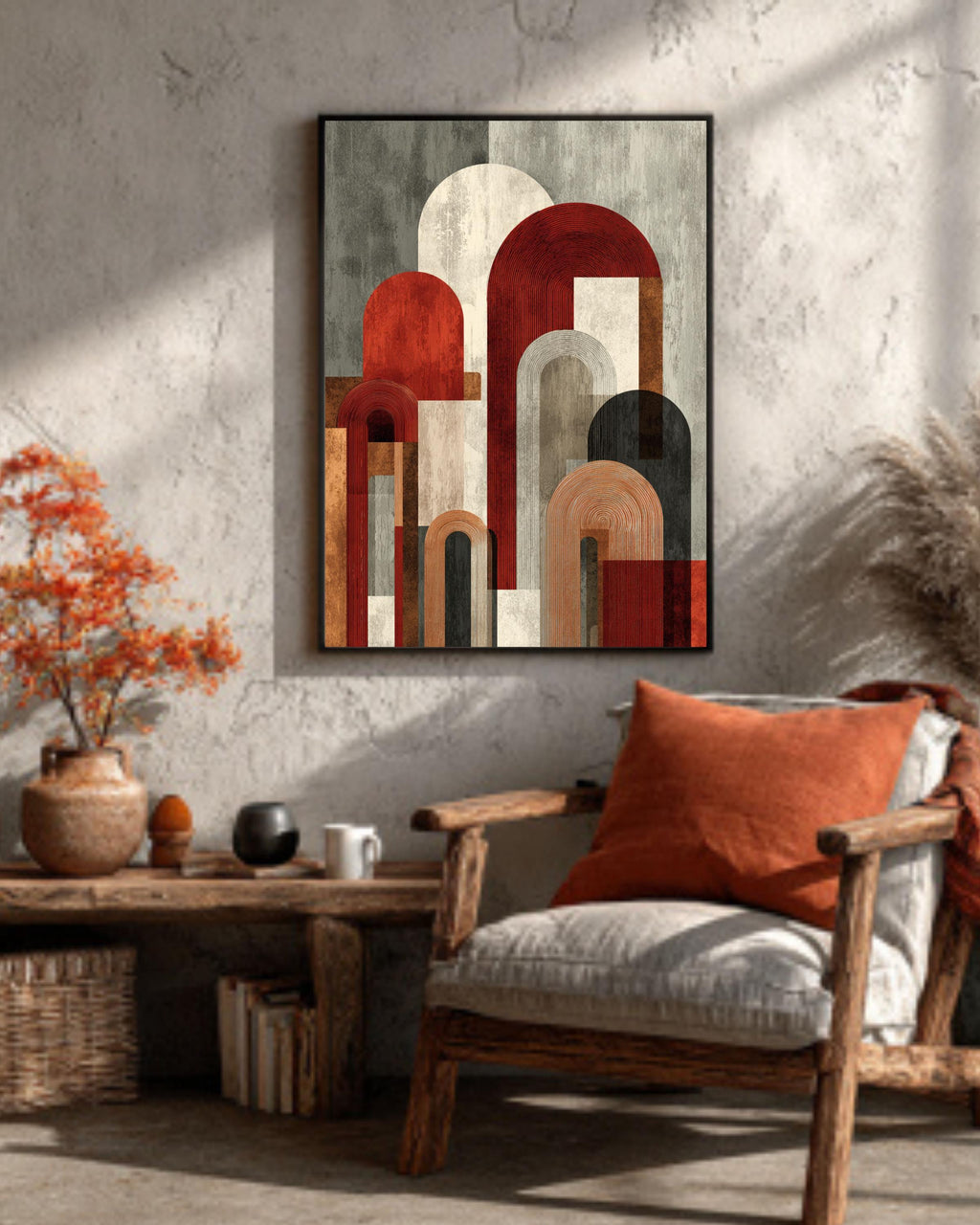 Mid-Century Modern Arch Canvas Print: Terracotta Burnt Orange Geometric Wall Art